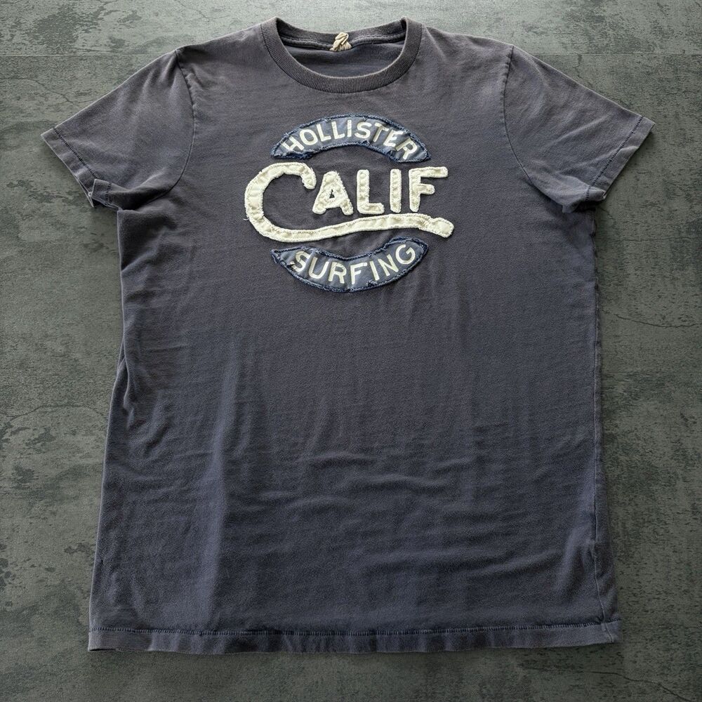 VTG Hollister Shirt Mens XL Blue Embroidery Logo TShirt Surf Faded Grunge Y2K